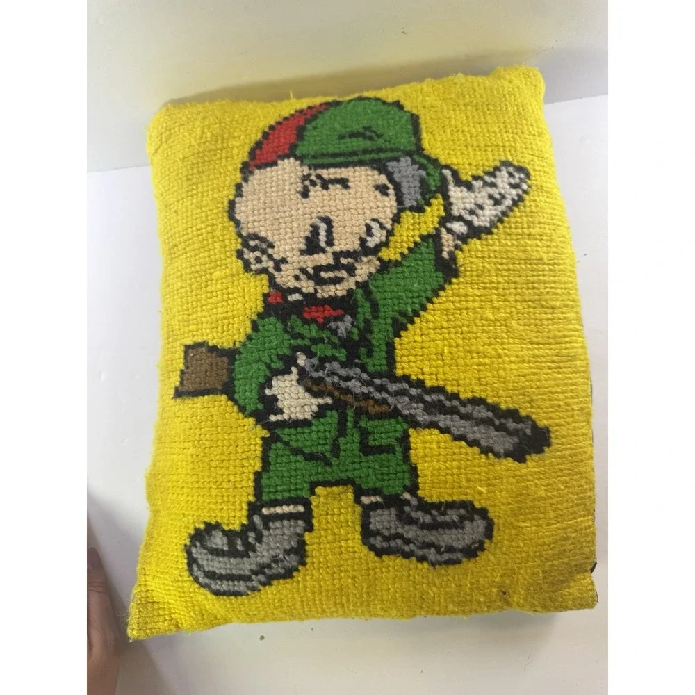 Retro Elmer Fudd Hunting Latch Hook Rug Throw Pillow Warner Bros Vintage